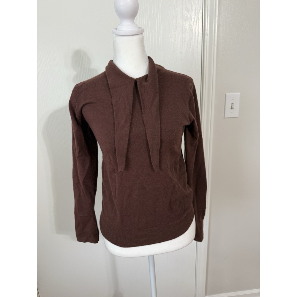 Ryvn Dark Brown Collar Cotton Blend Sweater Preppy Office Academia Small - Picture 3 of 8